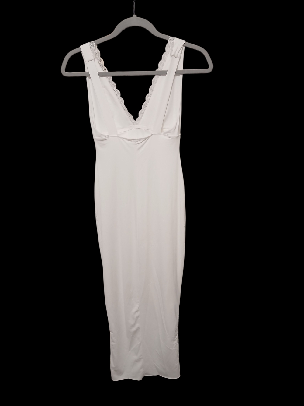 White V-Neck Slip Dress with Scalloped Trim - Picture 2 of 2